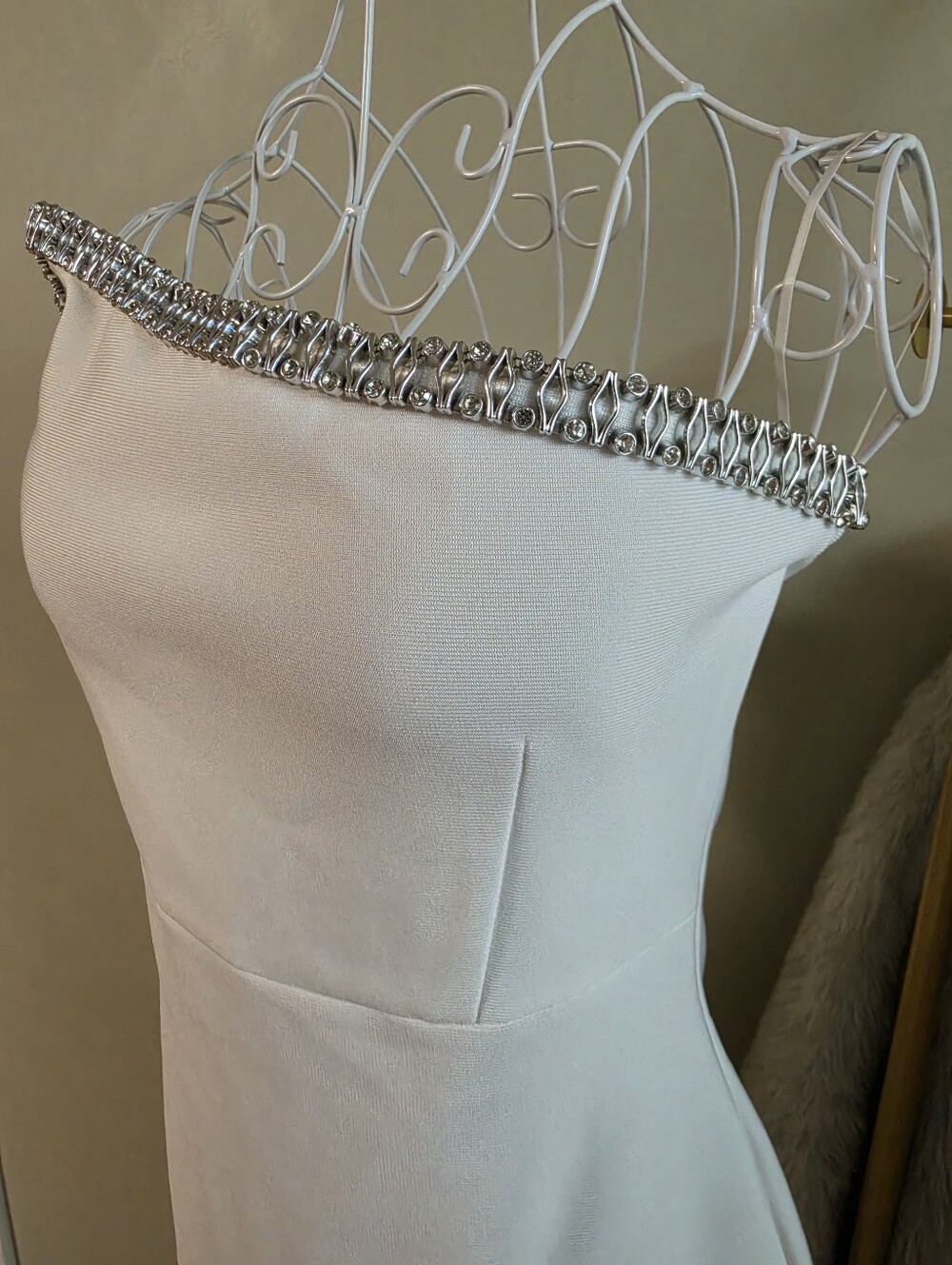NWOT Boutique Strapless White Midi Dress with Rhinestone Trim - Picture 3 of 7